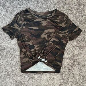 Camouflage Knot-Front T-Shirt
